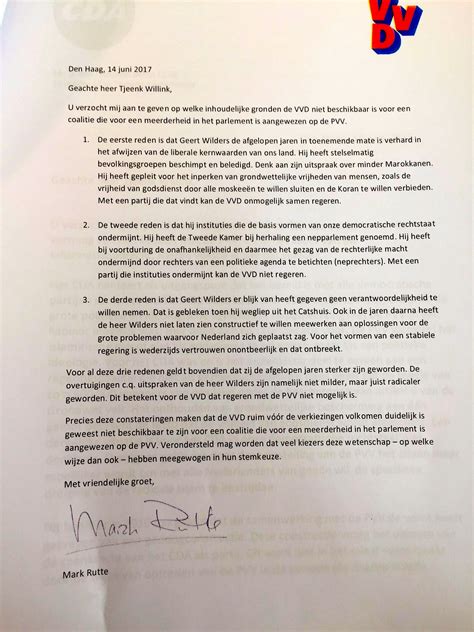 Brief Van Mark Rutte Aan De Heer Tjeenk Willink Rob Scholte Museum
