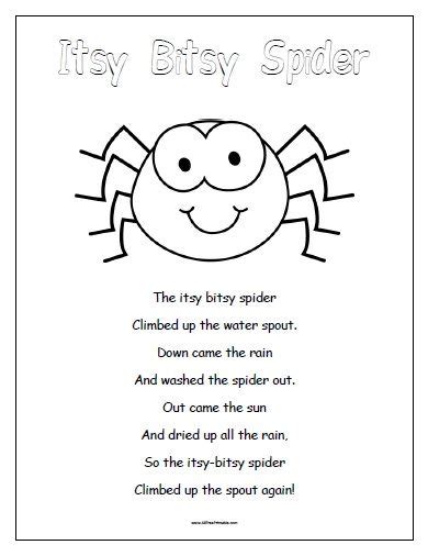 Itsy Bitsy Spider Free Printable Nursery Rhymes Activities Nursery Rhymes Preschool Crafts