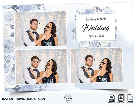 Wedding Photobooth Template Blue Floral Photobooth Template 4x6