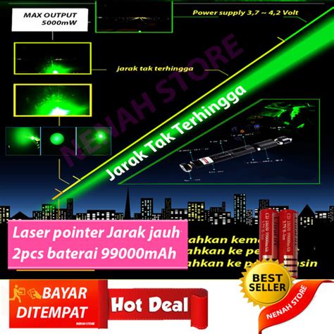 Jual Original Green Laser Pointer 500mw Jarak Hingga 22 Kilometer Kab