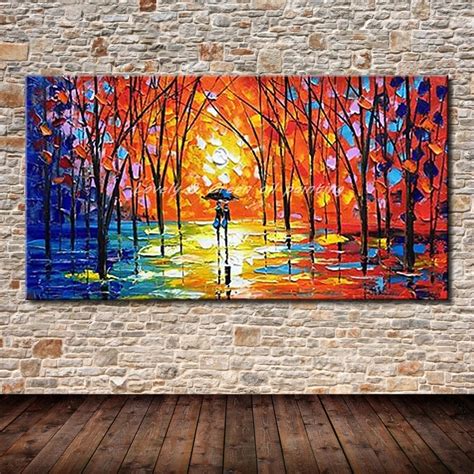 Hand Painted Decorative Poster Wall Art Canvas Oil Painting Palette Knife Trees Landscape