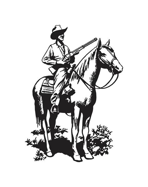 Cowboy On Horse Drawing By Csa Images Fine Art America
