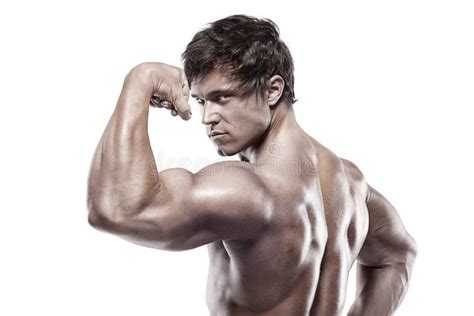 Strong Athletic Man Fitness Model Posing Back Muscles Triceps Stock