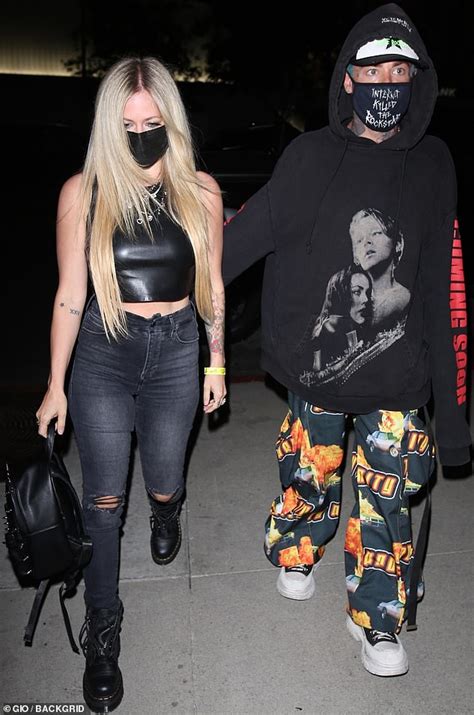 Avril Lavigne Hints At Taut Midriff In Skintight Black Pvc Crop Top While Out With Beau Mod Sun