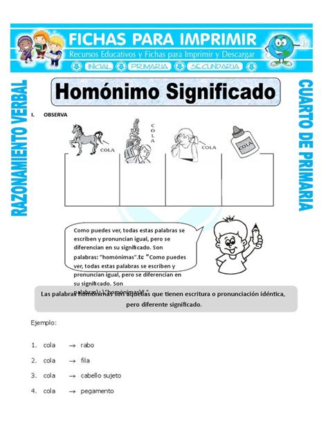 Ejercicio De Palabras Hom Nimas Y Par Nimas Sustantivos Y Adjetivos