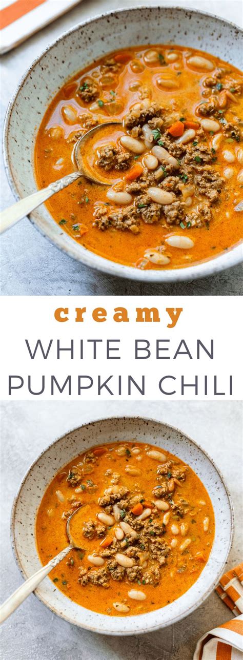 Creamy White Bean Pumpkin Chili Soup In A Bowl