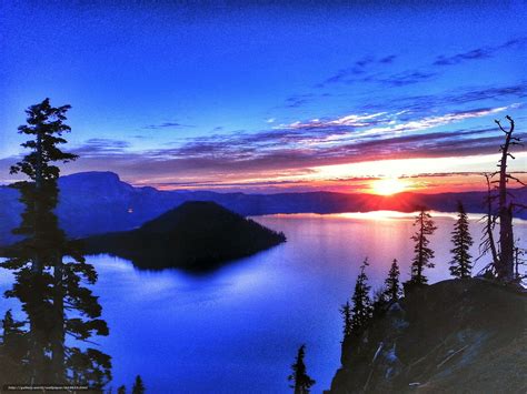 Download Wallpaper Crater Lake Sunset Lake Landscape Free Desktop