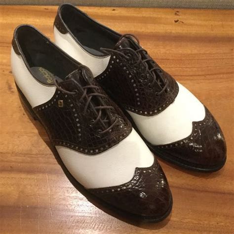 Unworn Vintage Footjoy Classic White Calf Leather And Dark Brown Genuine