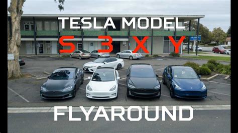Tesla Model S 3 X Y Lineup Side By Side In Fly Around Video