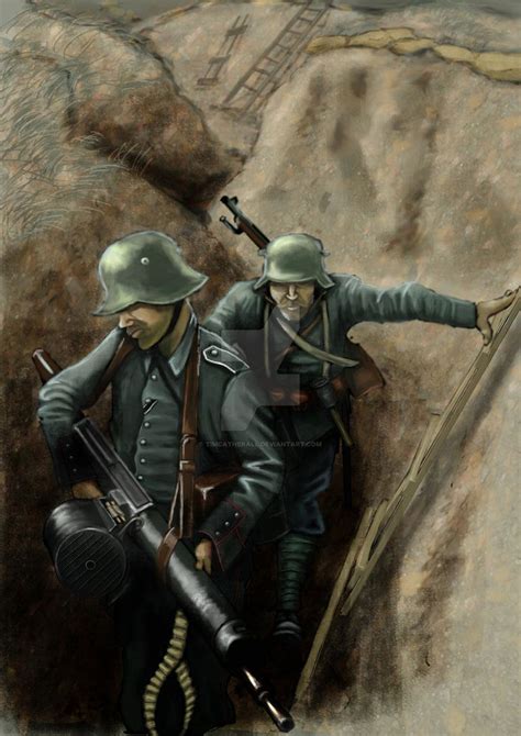 German Stormtroopers Move Up A Trench By Timcatherall Arte Militar