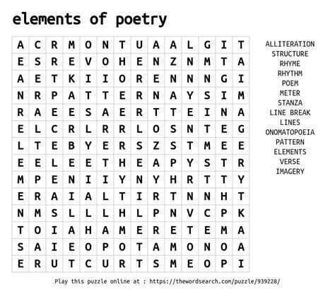 Poetry Word Search Printable Word Search Printable