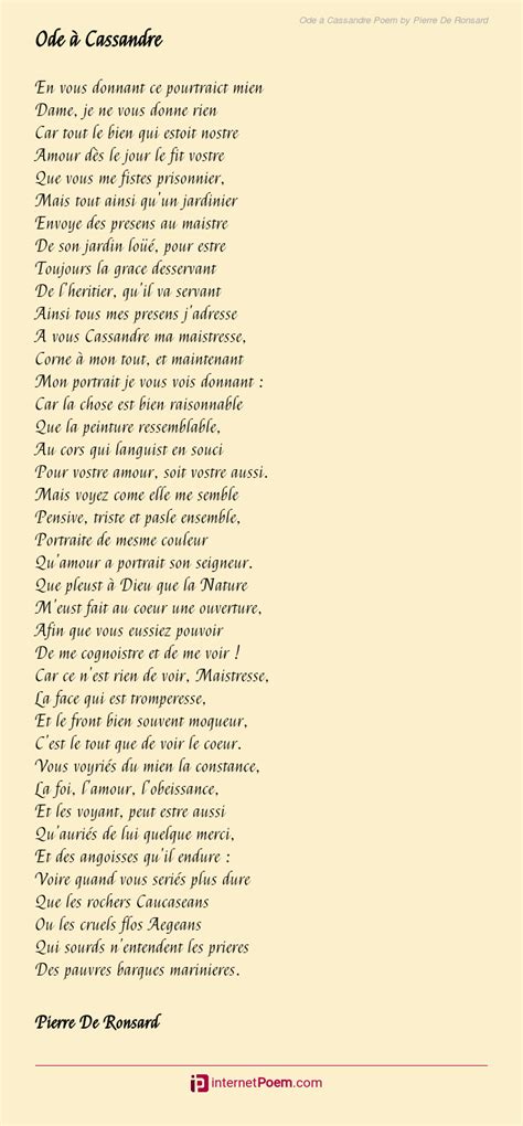 Ode à Cassandre Poem By Pierre De Ronsard