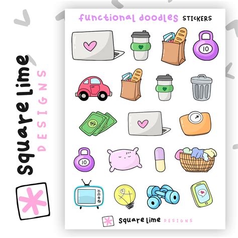Functional Doodle Stickers Planner Diary Stickers Bullet Etsy