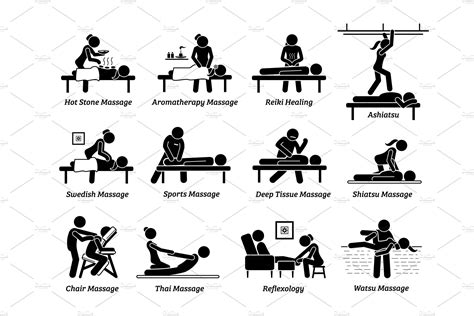 Massages Therapies Spa Stick Figures Icons ~ Creative Market