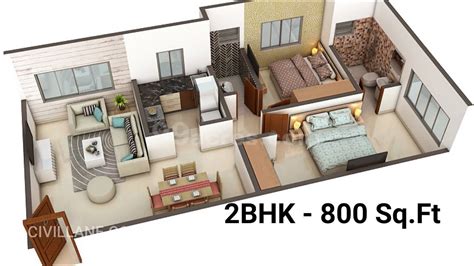 2bhk House Interior Design 800 Sq Ft By Youtube