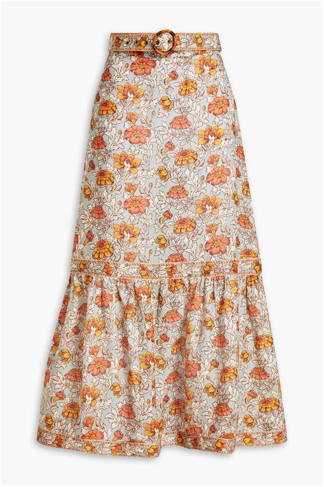 Zimmermann Andie Gathered Floral Print Linen Midi Skirt The Outnet