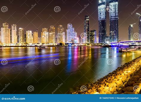 Dubai Skyline View At Night Dubai United Arab Emirates Stock Image