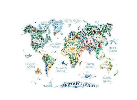 Mural Mapa Del Mundo Para Niños Tienda Online Telas And Papel