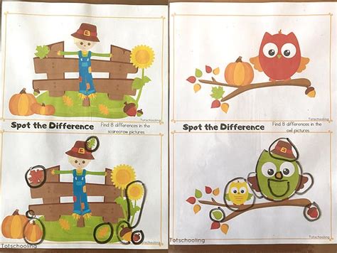 Fall Themed Spot The Difference Totschooling Toddler Preschool