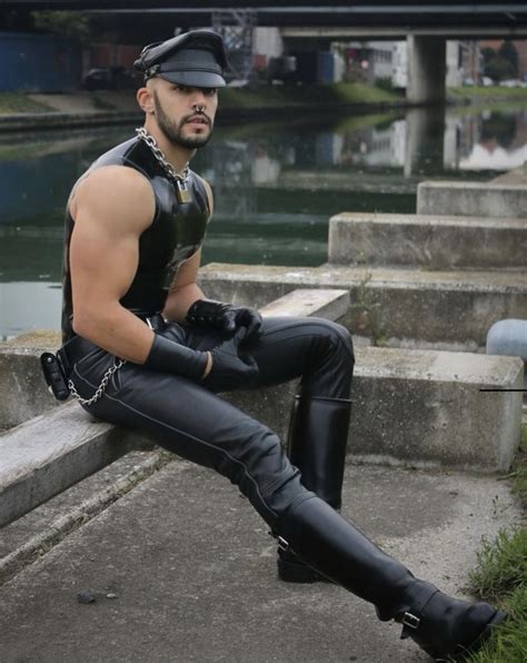 punkerskinhead — handsome guy in leather mens leather clothing tight leather pants black