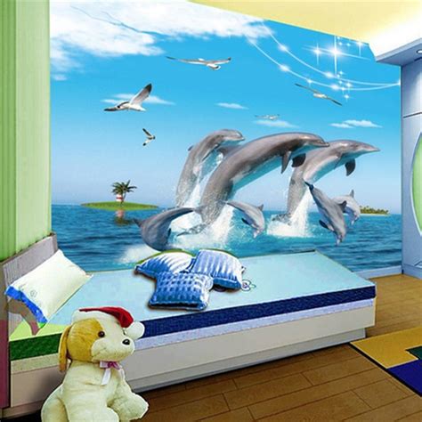 Beibehang Underwater Dolphin Cartoon Childrens Room Bedroom Wall Paper