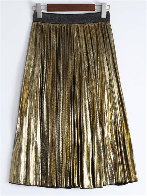 41 Off 2021 Metallic Midi Pleated Skirt In Golden Dresslily