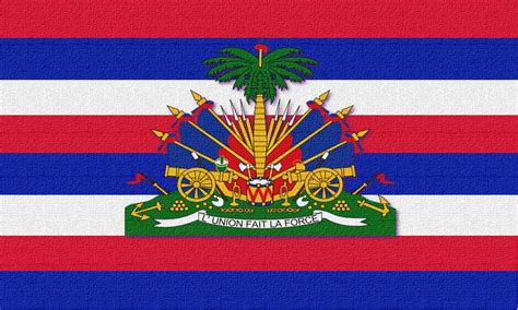Drapo ayiti) is a bicolour flag featuring two horizontal bands coloured blue and red, emblazoned by a white rectangle panel bearing the coat of arms. My Haitian Flag Redesign : haiti