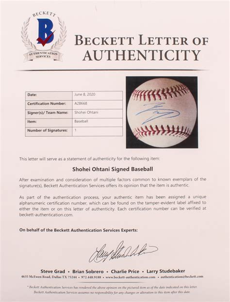 Shohei Ohtani Signed Oml Baseball Beckett Loa Pristine Auction