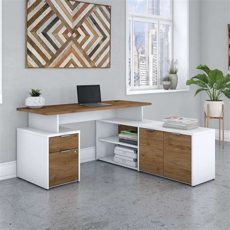Bush Furniture Jamestown 60w L Shaped Desk With Drawers In White And