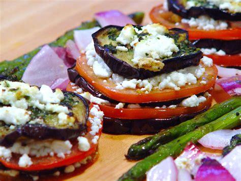Grilled Eggplant Stacks With Goat Cheese Tomato And Basil Sauce Recipe