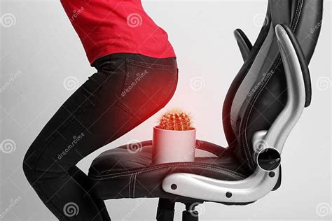 Hemorrhoid Woman Sitting Down Into Armchair With Cactus On White