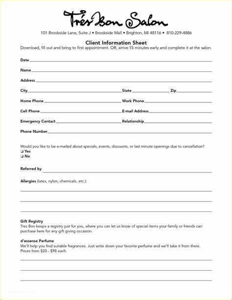 Free Salon Application Template Form Example Download