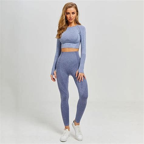 seamless yoga set gym clothing crop top and leggings sport suit women yoga long sleeve
