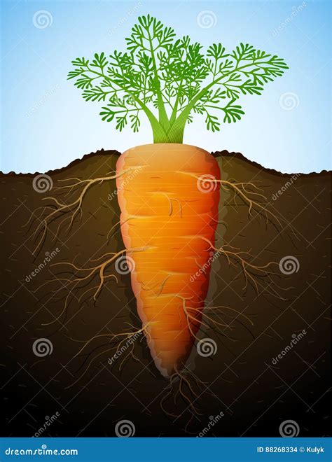 Growing Of Carrot Tuber In Ground Stock Vector Illustration Of Brown