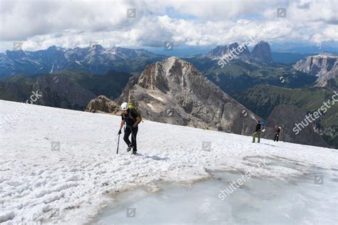 Model Released Climbers Crossing Snow Covered Editorial Stock Photo