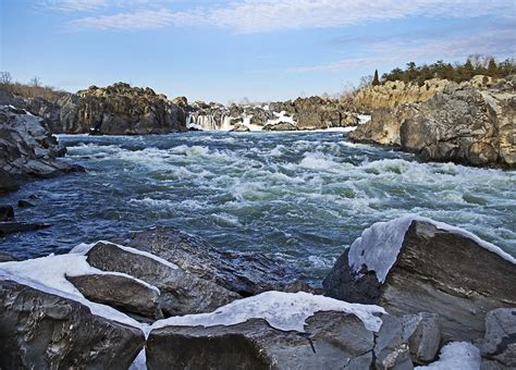 Potomac River At Great Falls Winter Photograph By Brendan Reals Fine