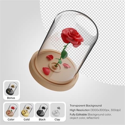 Premium Psd 3d Rose In Glass Dome
