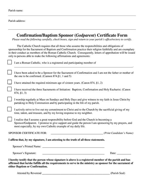 Get Confirmationbaptism Sponsor Godparent Certificate Form Us