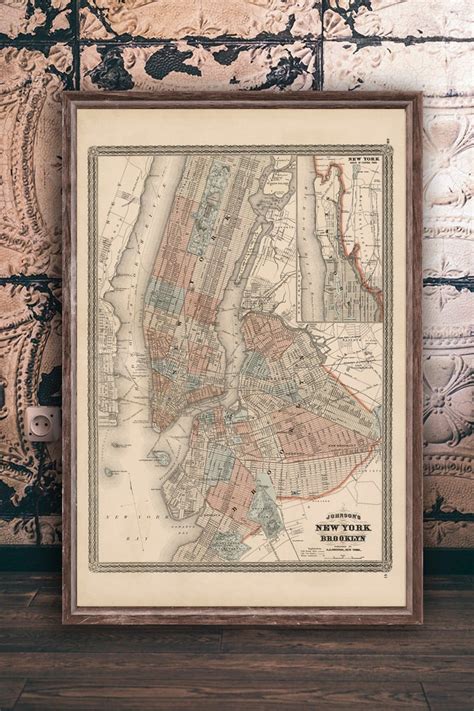 1870 New York City And Brooklyn Map Reprint Vintage New York Etsy