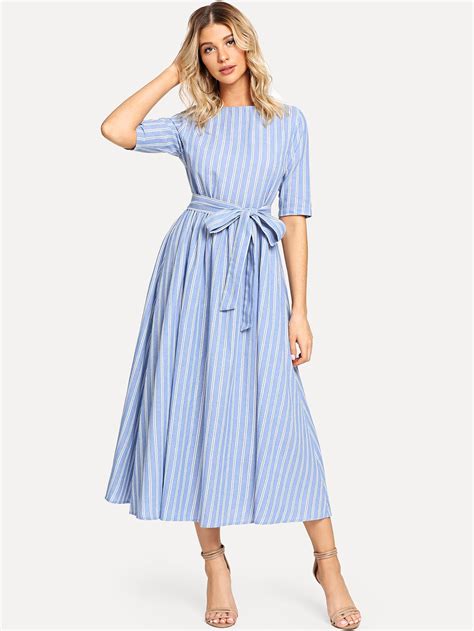 Buttoned Keyhole Self Tie Checkered Dress Sheinsheinside Checkered Dress Modest Dresses