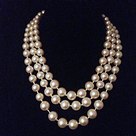 Stunning Long Vintage Three Strand Graduated Large Faux Pearl Etsy Faux Pearl Vintage