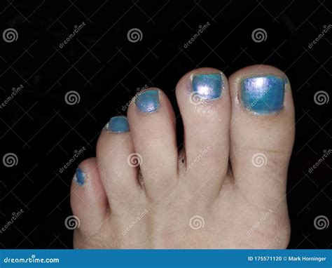 Womans Feet Painted With Blue Nail Polish Stock Photo Image Of Feet