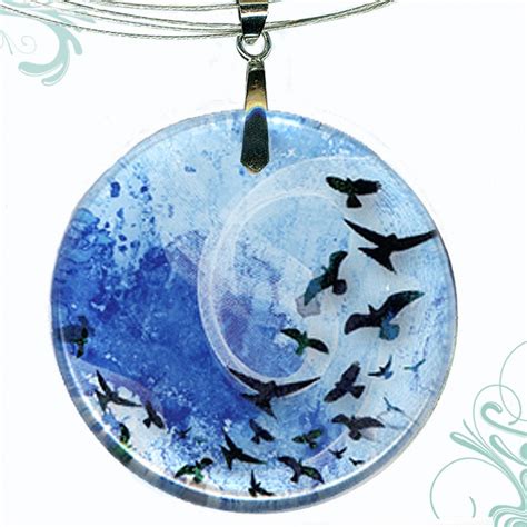 Free Bird Necklace Reversible Glass Art Aquaforms Collection Etsy
