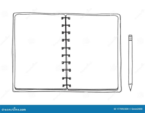 Opened Notebook Hand Drawn Blank Notepad On White Background Stock