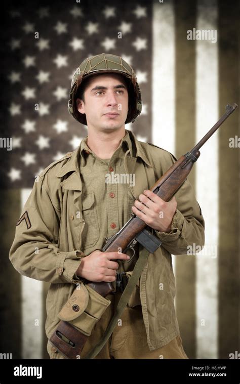 Portrait Of Young American Soldier Ww2 Gis Stock Photo Alamy