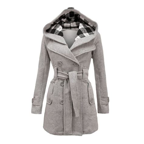 plus size double breasted long with belt hooded coat coat fashion women overcoat