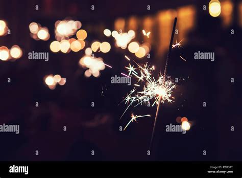 Beautiful Sparkler Firework Flame On Black Background Bright Bengal
