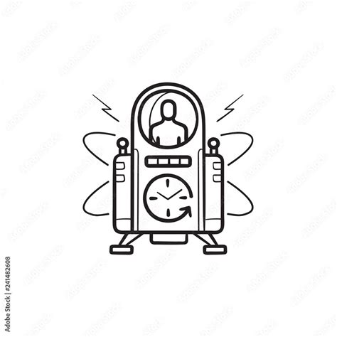 Time Machine With Clock Go Back Hand Drawn Outline Doodle Icon Time