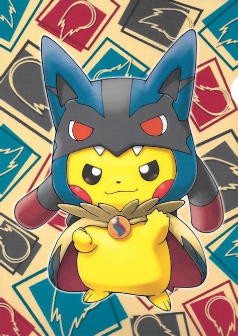 The Pokemon Pikachu Character Is Standing In Front Of Many Symbols