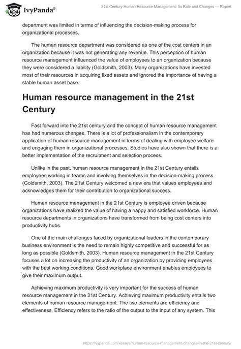 21st Century Human Resource Management Its Role And Changes Report